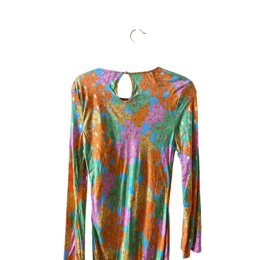 Never Full Dress Multicolor Floral Alaia Midi Long Sleeve Boho Dress 10/12 - Picture 12 of 16